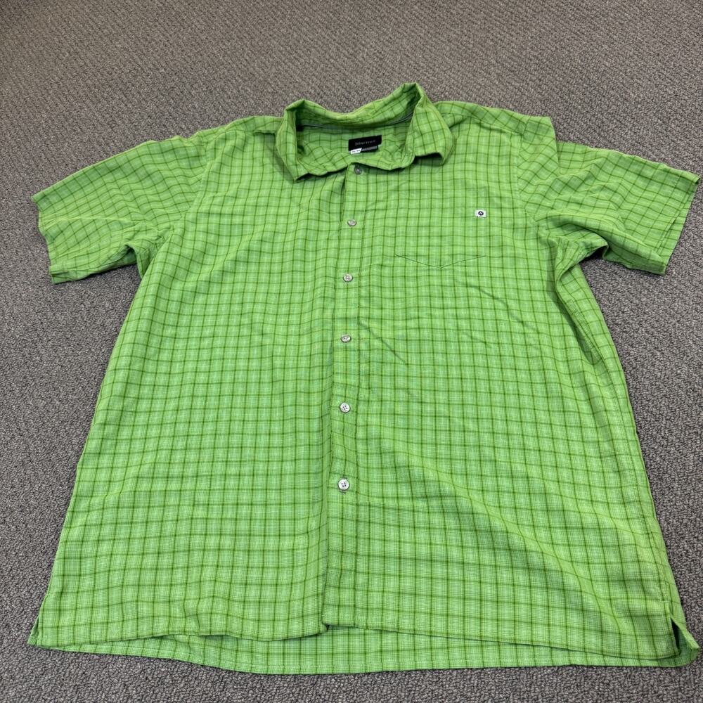Marmot Mens Shirt Extra Large Green Blue Plaid Lightweight Organic Cotton Hiking